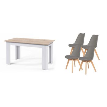 Pack Mesa Fija De Comedor O Cocina Blanco Y Cambria + 4 Sillas Nordic Gris