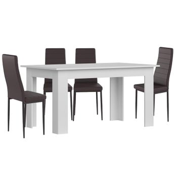 Pack Mesa De Comedor O Cocina Blanco + 4 Sillas En Polipiel/metal Marron