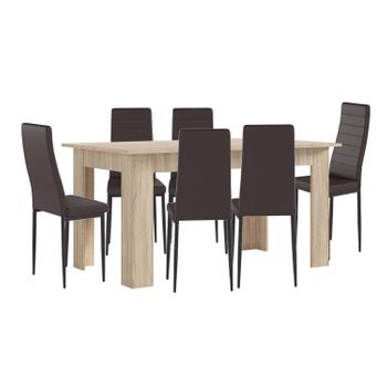 Pack Mesa De Comedor O Cocina Cambria + 6 Sillas En Polipiel/metal Marron