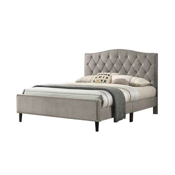 Cama De Matrimonio Jessy 135cm Gris En Terciopelo + Colchon Viscoelastico De 23 Cm