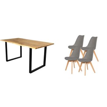 Pack Mesa De Comedor O Cocina Madera Maciza 180cm + 4 Sillas Nordic Gris