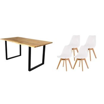 Pack Mesa De Comedor O Cocina Madera Maciza 180cm + 4 Sillas Nordic Blanco