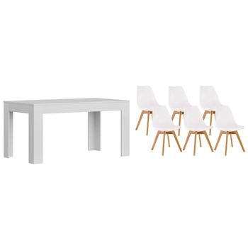 Pack Mesa Extensible De Comedor O Cocina Blanco + 6 Sillas Nordic Blanco