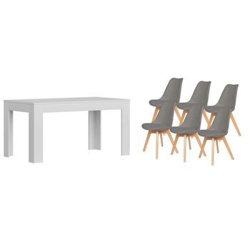 Pack Mesa Extensible De Comedor O Cocina Blanco + 6 Sillas Nordic Gris