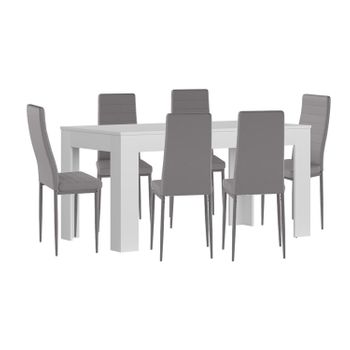 Mesa Extensible De Comedor O Cocina Blanco + 6 Sillas En Polipiel/metal Gris