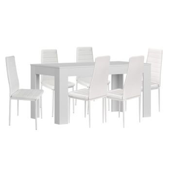 Mesa Extensible De Comedor O Cocina Blanco + 6 Sillas En Polipiel/metal Blanco