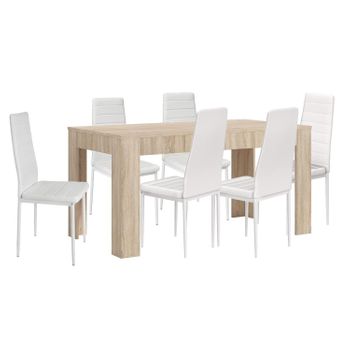 Mesa Extensible De Comedor O Cocina Cambria + 6 Sillas En Polipiel/metal Blanco