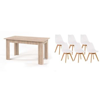 Pack Mesa Fija De Comedor O Cocina Cambria + 6 Sillas Nordic Blanco