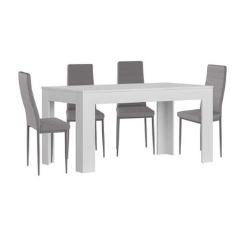 Mesa Extensible De Comedor O Cocina Blanco + 4 Sillas En Polipiel/metal Gris