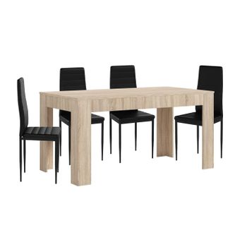 Mesa Extensible De Comedor O Cocina Cambria + 4 Sillas En Polipiel/metal Negro