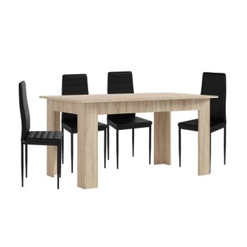 Pack Mesa De Comedor O Cocina Cambria + 4 Sillas En Polipiel/metal Negro