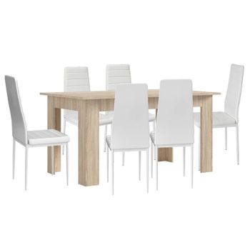 Pack Mesa De Comedor O Cocina Cambria + 6 Sillas En Polipiel/metal Blanco