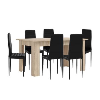 Pack Mesa De Comedor O Cocina Cambria + 6 Sillas En Polipiel/metal Negro