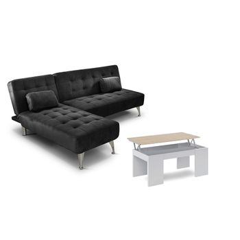 Oferta: Sofa Cama Chaise Longue Xs Negro + Mesa De Centro Blanco Y Cambria