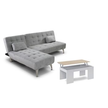 Oferta: Sofa Cama Chaise Longue Xs Gris + Mesa De Centro Blanco Y Cambria