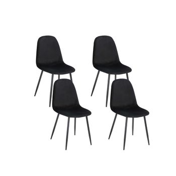 Silla De Comedor Escandinava Nica, Negro En Terciopelo, 4 Unidades