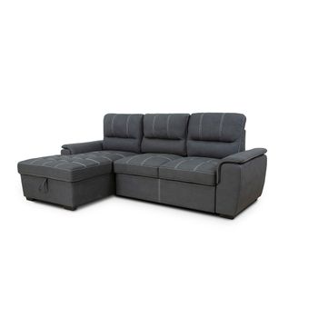 Sofa Cama Chaise Longue New Farrar 256cm Negro, Chaise Izquierdo