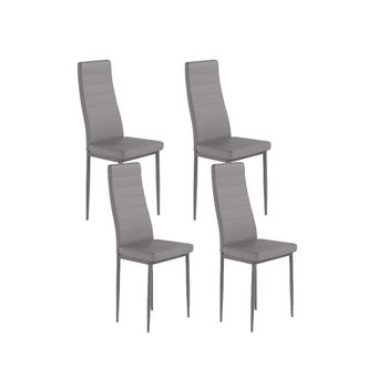 Silla De Comedor En Polipiel/metal Gris, 4 Unidades