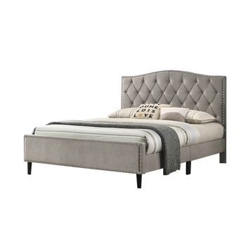 Cama De Matrimonio Jessy 135cm Gris En Terciopelo