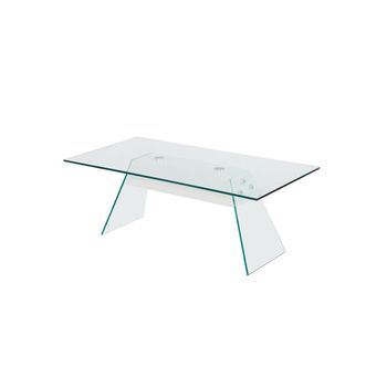 Mesa De Centro De Cristal Templado Rectangular, Blanco 110x55 Cm