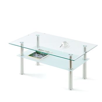 Mesa De Centro De Cristal Templado 2 Niveles, Blanco 90x50 Cm