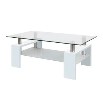 Mesa De Centro De Cristal Templado Missouri, Blanco 110x60 Cm