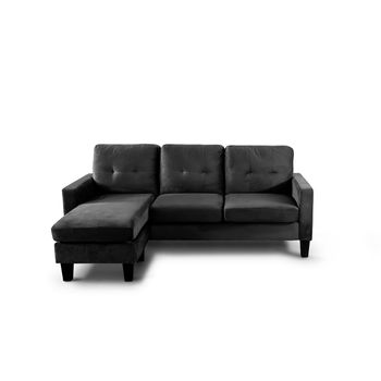 Sofa + Puff Convertible En Chaise Longue Vika Negro 184x131 Cm