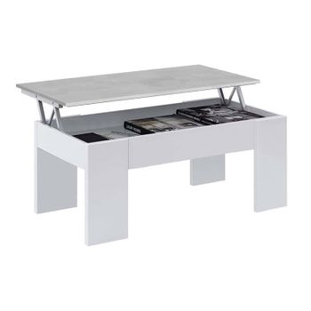 Mesa De Centro Elevable Elise, Blanco Y Cemento 90x50 Cm