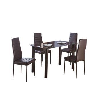 Mesa De Cristal Templado + 4 Sillas Polipiel. Comedor O Cocina, Marron