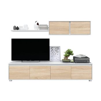 Conjunto Mueble De Salon Alida Br, Blanco Y Roble 200x43 Cm