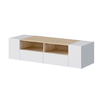 Mueble Tv Tamiko 4 Puertas, Blanco Y Roble 138x36 Cm