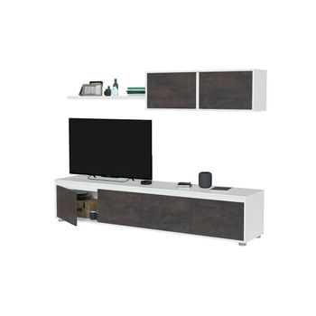 Conjunto Mueble De Salon Alida Bw, Blanco Y Wengue 200x43 Cm