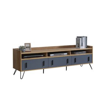 Mueble Tv Industrial Con 3 Cajones, Roble Y Gris 180x55 Cm