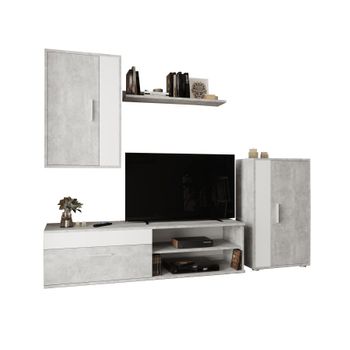Conjunto Muebles De Salon Mini Barato, Blanco Y Gris, 190x165cm