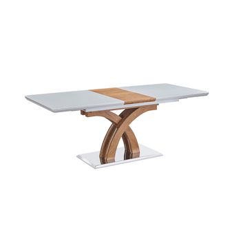 Mesa Extensible De Cristal Templado 160 A 200cm Gia. Comedor O Cocina, Blanco Y Roble