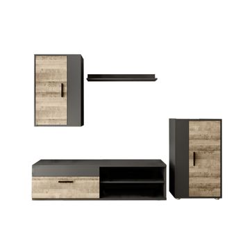 Conjunto Muebles De Salon Mini Barato Antracyt, Roble Y Negro