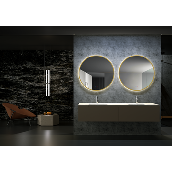 Espejo Con Luz Led Para Baño, Dormitorio, Vestidor - Redondo Retroiluminado Incorpora Doble Sensor On/off Y Anti-vaho - Marco Oro Cepillado 60cm Ø