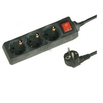 Base Múltiple Negra Con 3 Enchufes E Interruptor 1.5 M De Cable Gsc 0000025