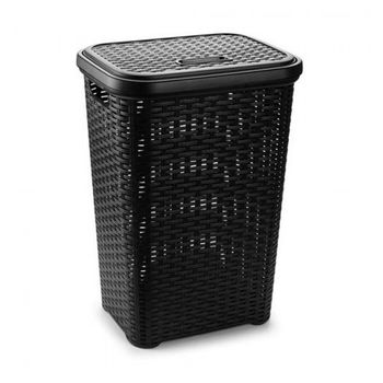 Cesta De Ropa Pongotodo Con Tapa 60 Litros Cesto Mimbre Rattan Negra