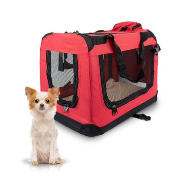 Transportín Para Perros Gatos Mascotas | Talla S| 52cm X 53cm X 9cm | Plegable | Rojo | Balú | Mobiclinic