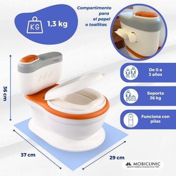 Inodoro Infantil Mobiclinic Cubeta Extraíble De 1 A 6 Años Acolchado Antideslizante Naranja Toikid