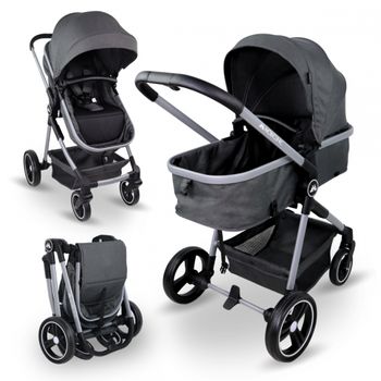 Silla De Paseo 2 En 1 Mobiclinic Plegado Ultra Compacto Mango Monomando Arnés 5 Puntos Barra Extraíble Gris Nuit