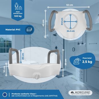 Elevador Wc Mobiclinic Asiento De Inodoro Reposabrazos Acolchados Asas Para Personas Mayores Confort 10 Cm Cibeles