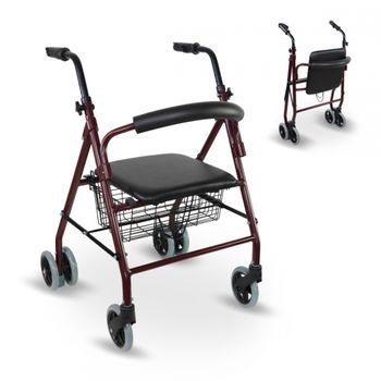 Andador Para Ancianos Mobiclinic Aluminio Ligero Y Plegable Frenos Con Asiento Cesta Y 4 Ruedas Prado Burdeo