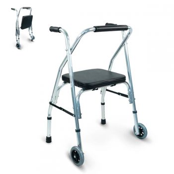 Andador Para Ancianos Mobiclinic Dos Ruedas Plegable Con Asiento Aluminio Altura Regulable Compostela Plata