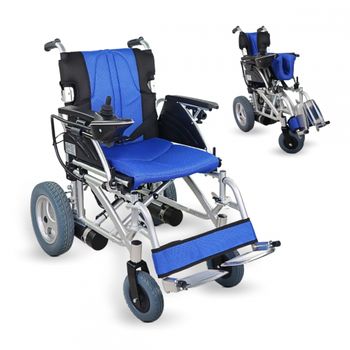 Silla De Ruedas Eléctrica Mobiclinic Plegable Auton. 20 Km Aluminio 24v Azul Y Negra Lyra