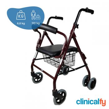 Andador Para Adultos Paterna Clinicalfy Plegable Aluminio Asiento Y Respaldo Resistente Burdeos