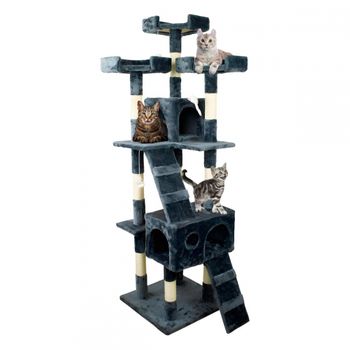 Rascador Árbol Para Gato Mobiclinic Tom Grande Para Escalar 4 Alturas Hasta 10 Kg Con Plataformas Y Refugios Juguete Desestresante Cuerda De Sisal Gris