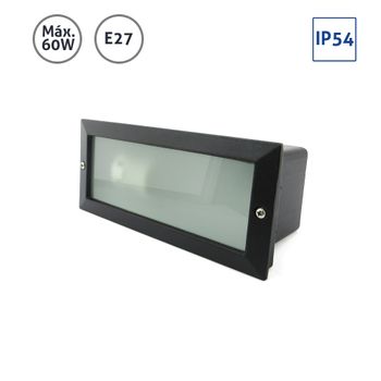 Baliza Rectangular Aluminio Negra Con Cristal Mateado 60w E27