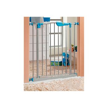 ECD Germany Barrera de Seguridad Extensible para Niños, Perros y Gatos  70-75 cm Ancho Protector de Puerta Metálico Blanco Giratoria Ambos Lados  sin Ta